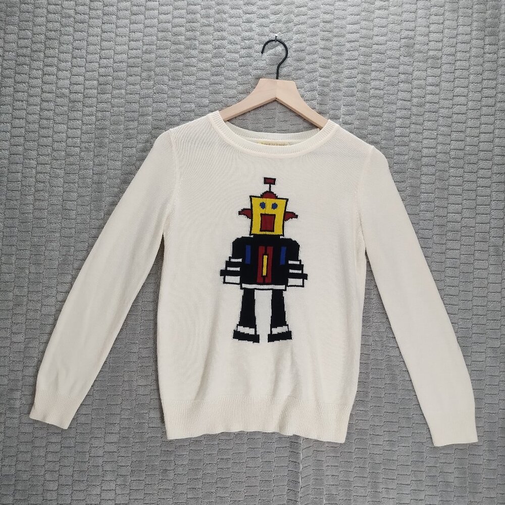Love By Design White Graphic Robot Sweater-Sz S